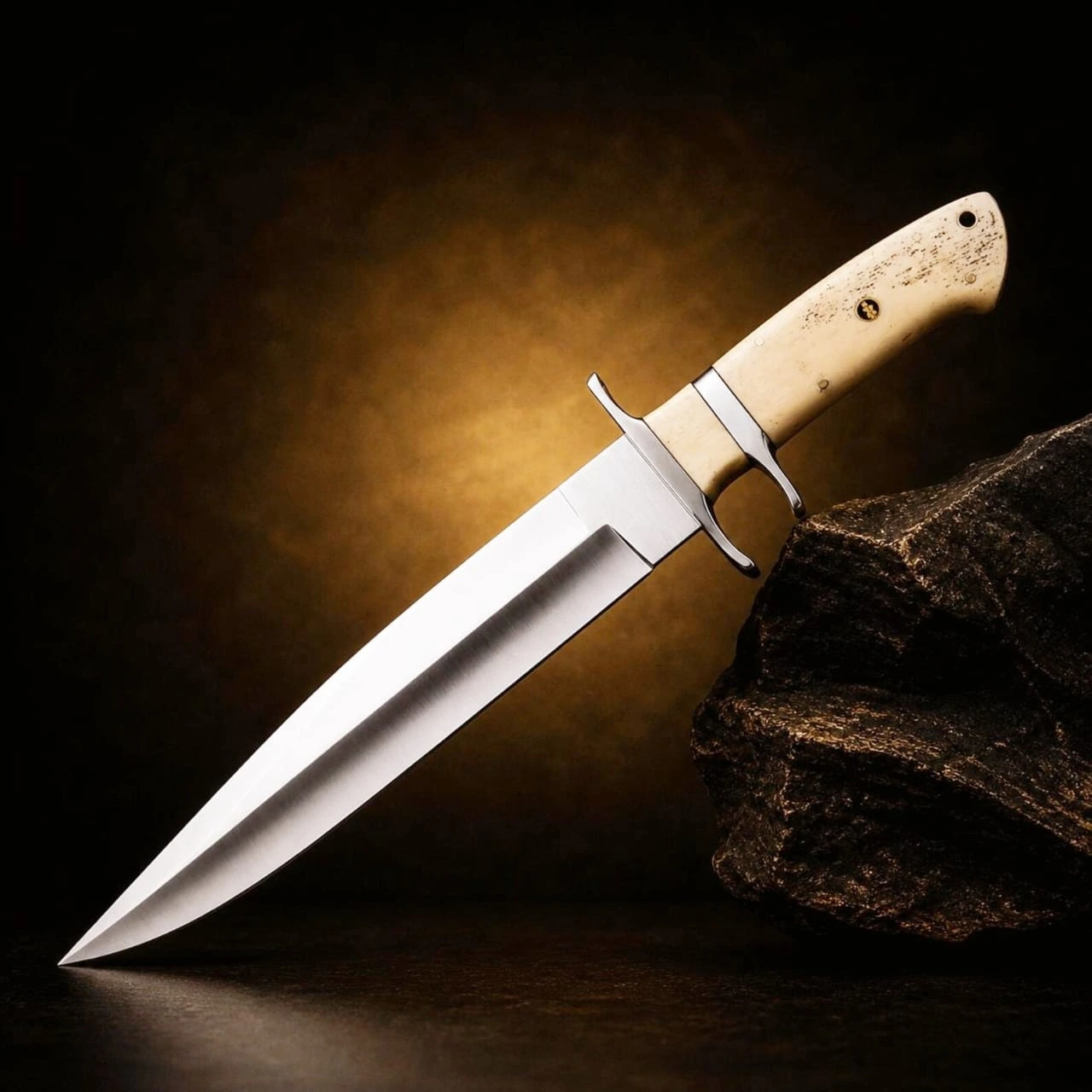Handmade Bowie Knife ,Full Tang D2 Steel Hunting & Survival Knife with Camel Bone Handle