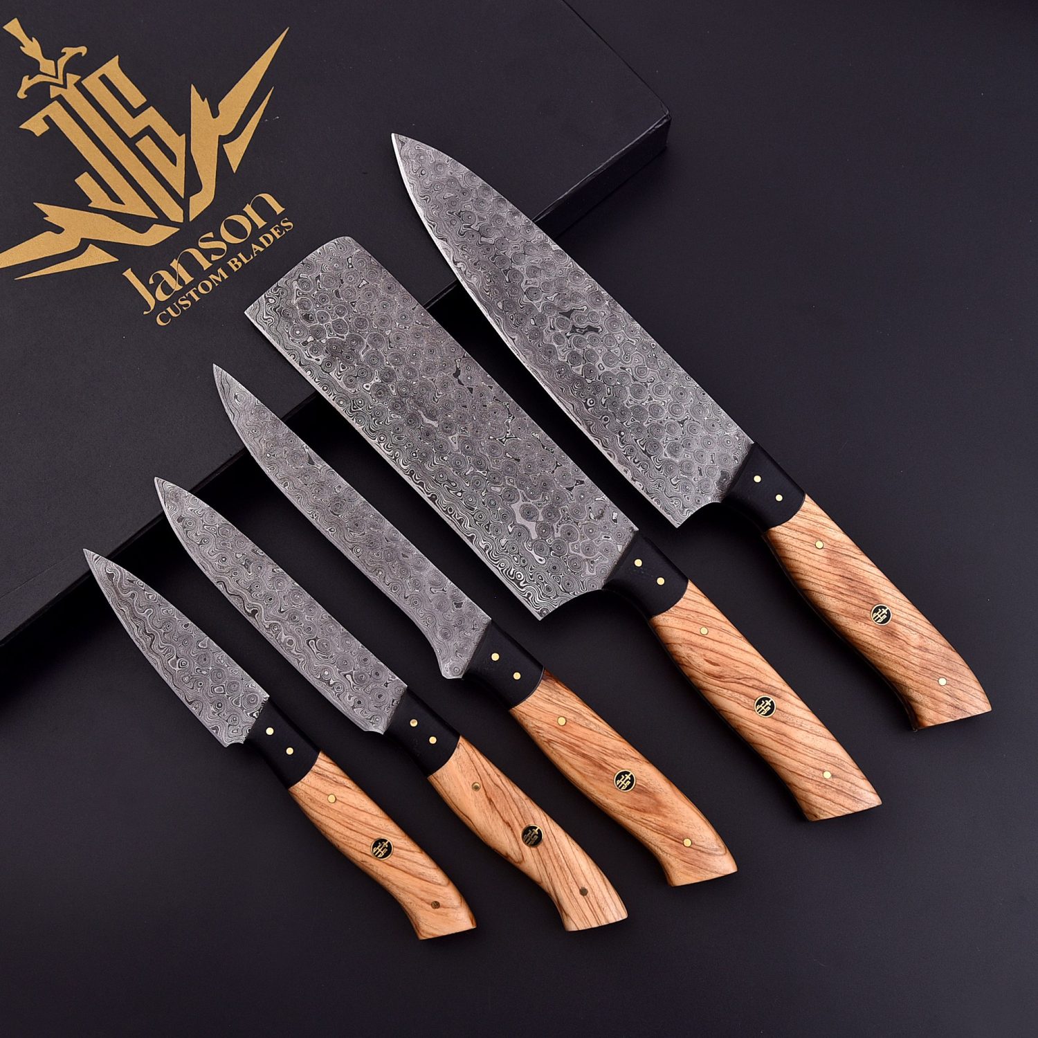 JS Hand Forged Damascus Steel Chef Set