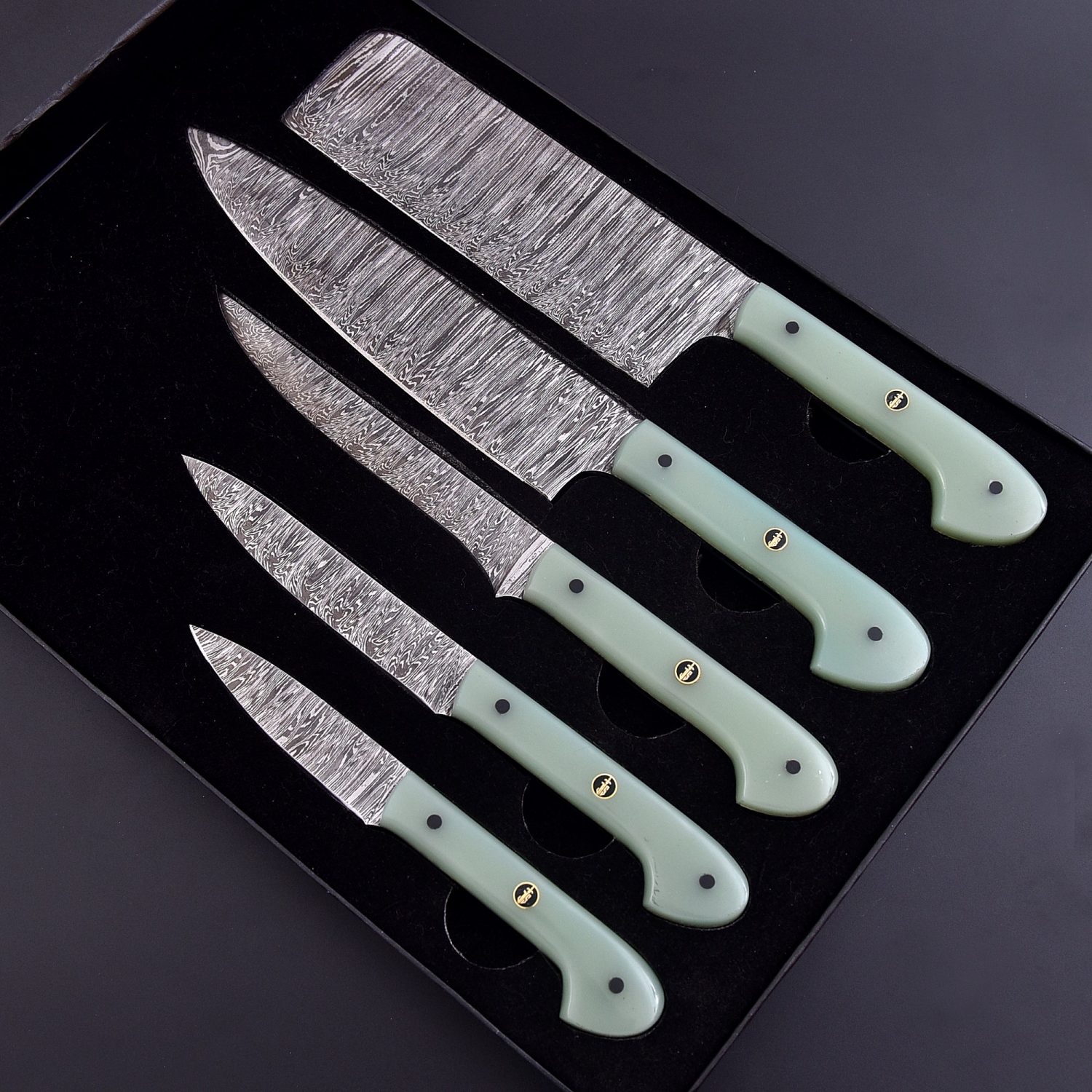 JS Damascus Steel Chef Set, Handmade Kitchen Knives
