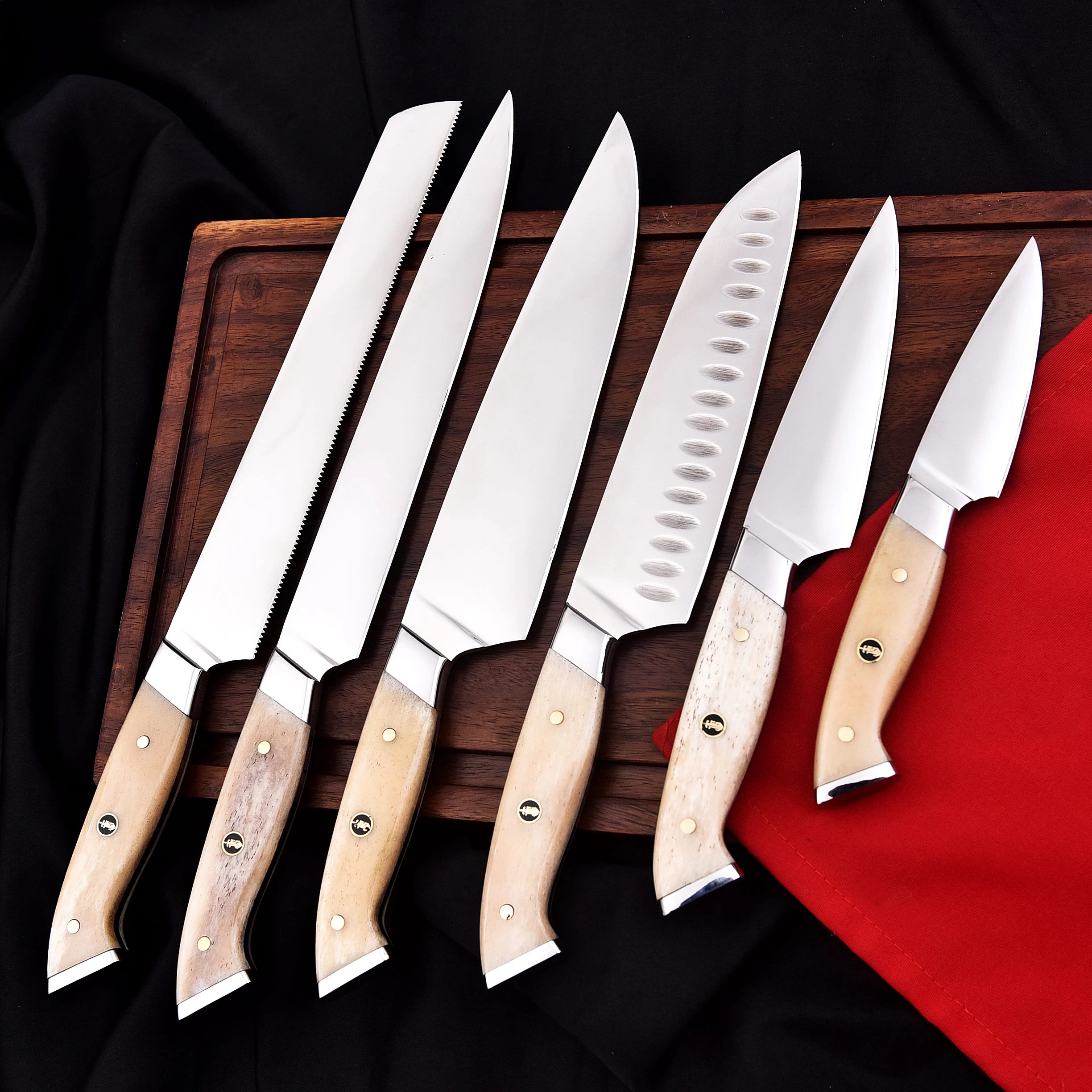Chef knife set with camel bone handle