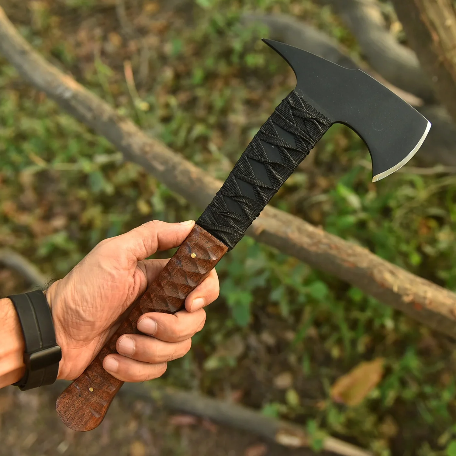 Compact Tomahawk Axe, Handmade Full Tang Hatchet with Leather Sheath