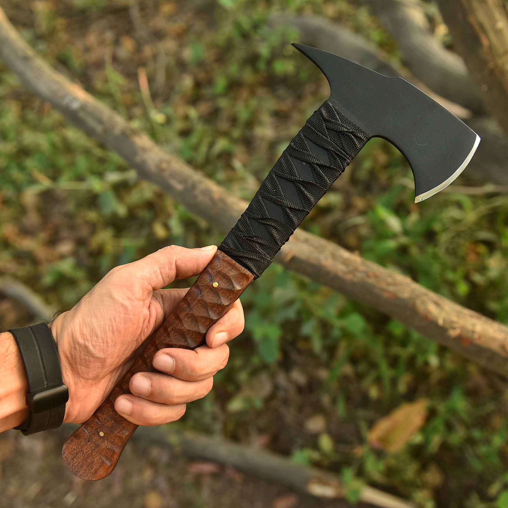 Compact Tomahawk Axe, Handmade Hatchet, Full Tang with Leather Sheath - Image 2
