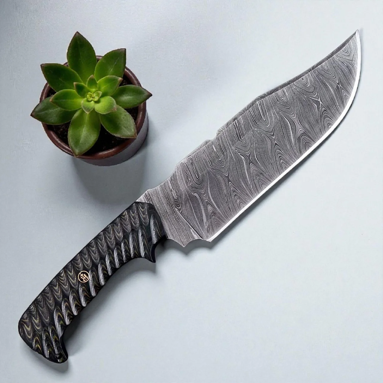 Hand forged Damascus Bowie Knife, Full Tang Hunting Knife with Micarta Handle