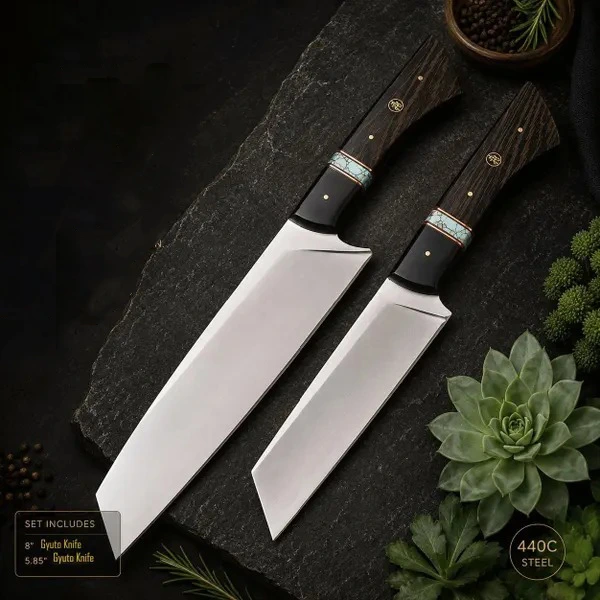 Handmade Premium 2PCS Gyuto Knife Set – 440C Steel Japanese Chef Knives