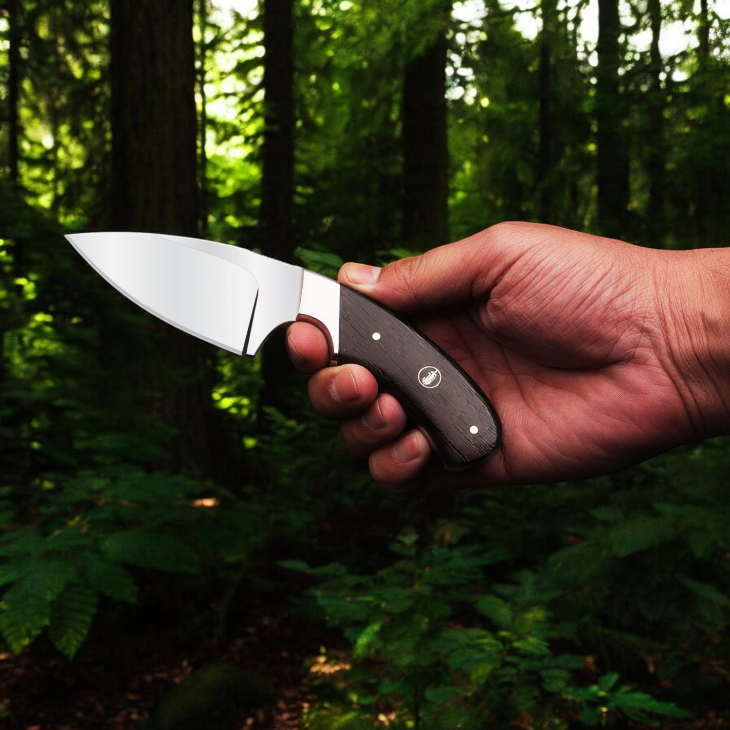Handmade D2 Steel Skinning Knife: Wenge Wood Handle, Leather Sheath