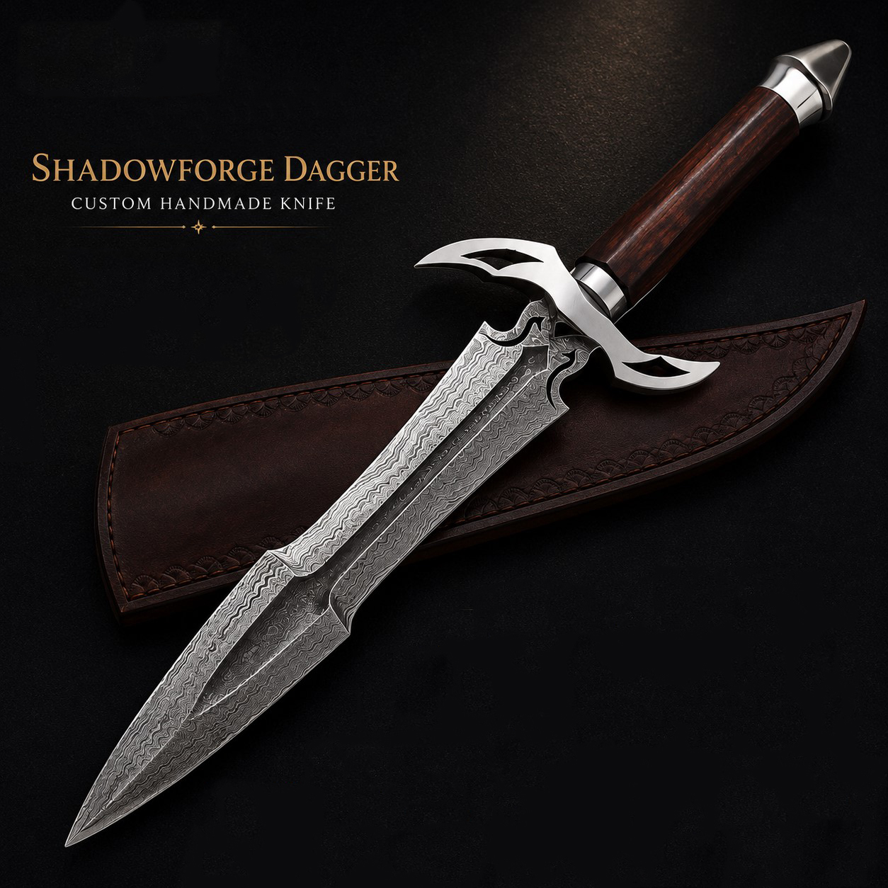 Handmade Damascus Steel Dagger, Unique Knife with Rosewood Handle