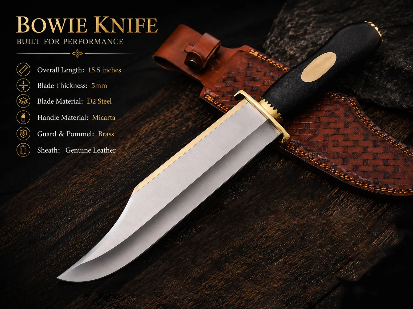 Handmade-Bowie-Knife-Brass-fitings