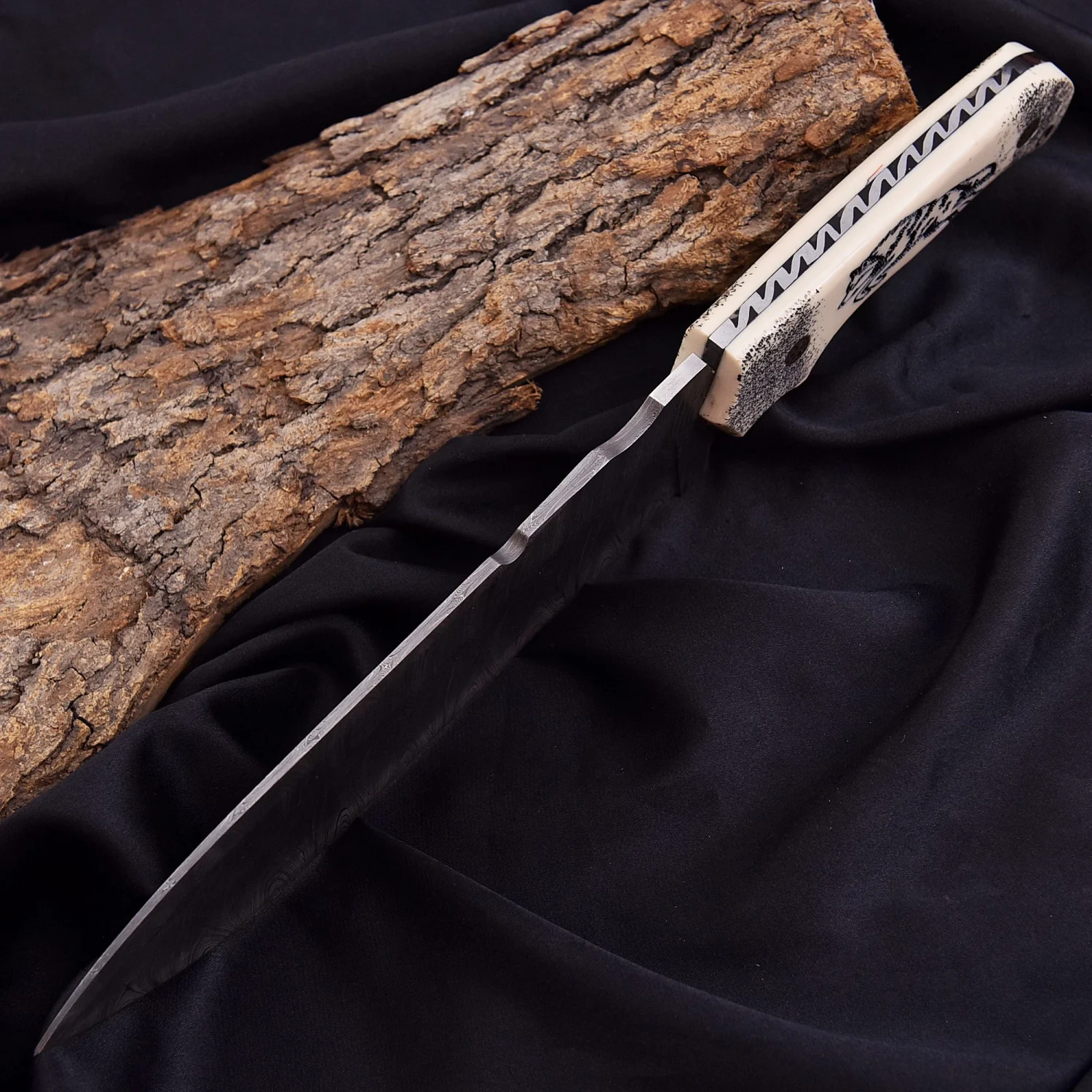 Hand Forged Damascus Hunting Knife | Full Tang Survival Knife with Leather Sheath