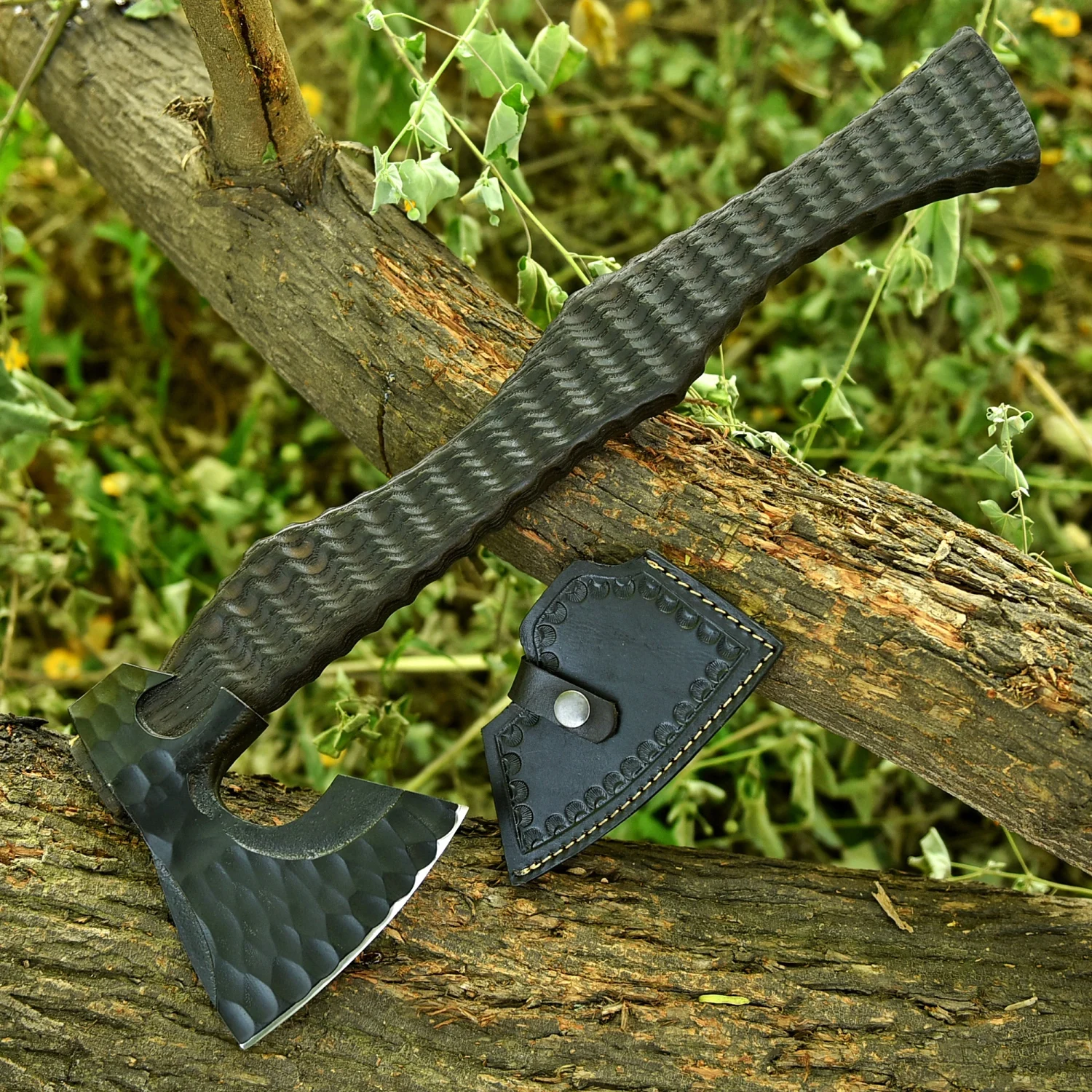 Handmade Axe, Bushcraft & Camping Hatchet with Ash Wood Handle