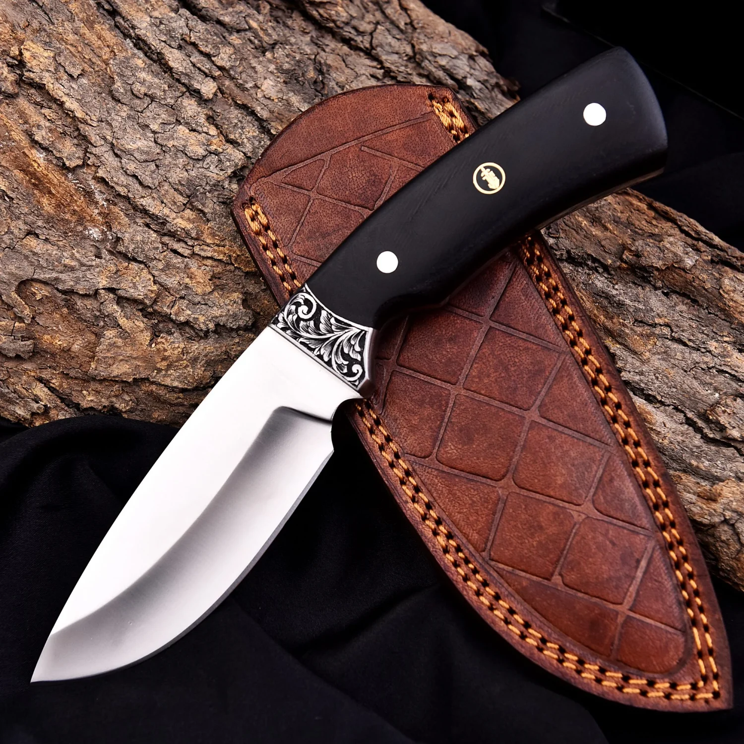 Handmade Hunting Knife, Full Tang EDC Knife with Micarta Handle, Leather Sheath