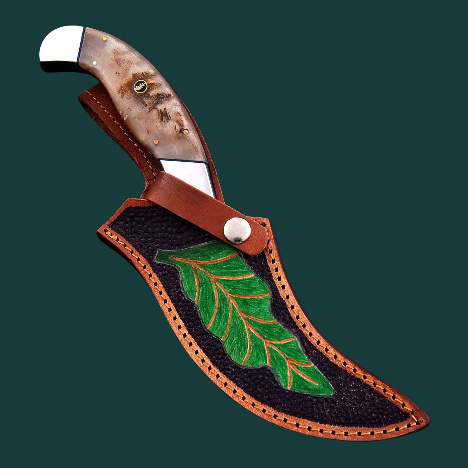 JS Handmade D2 Steel Hunting Knife, Ram Horn Handle