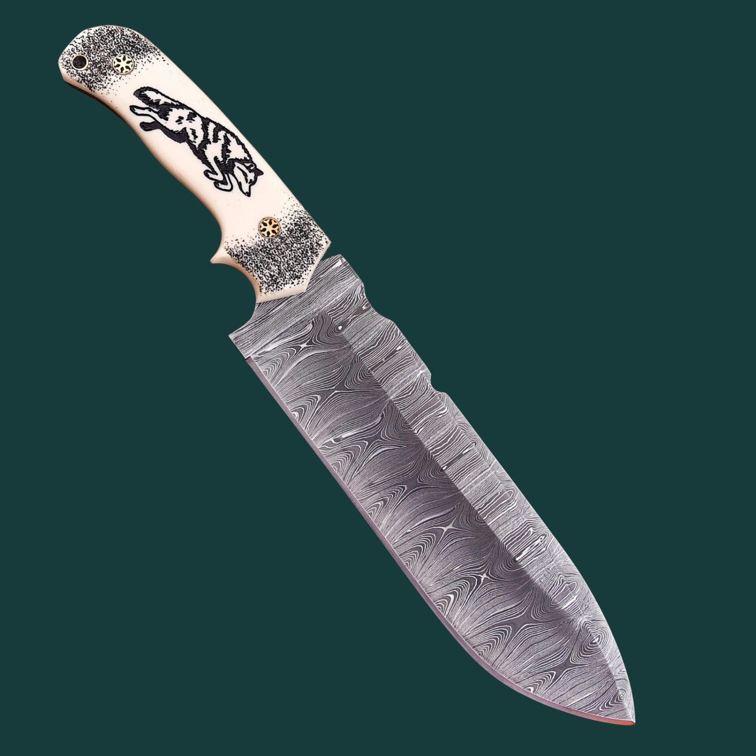JS Handmade Damascus Steel Hunting Knife, Fixed Blade