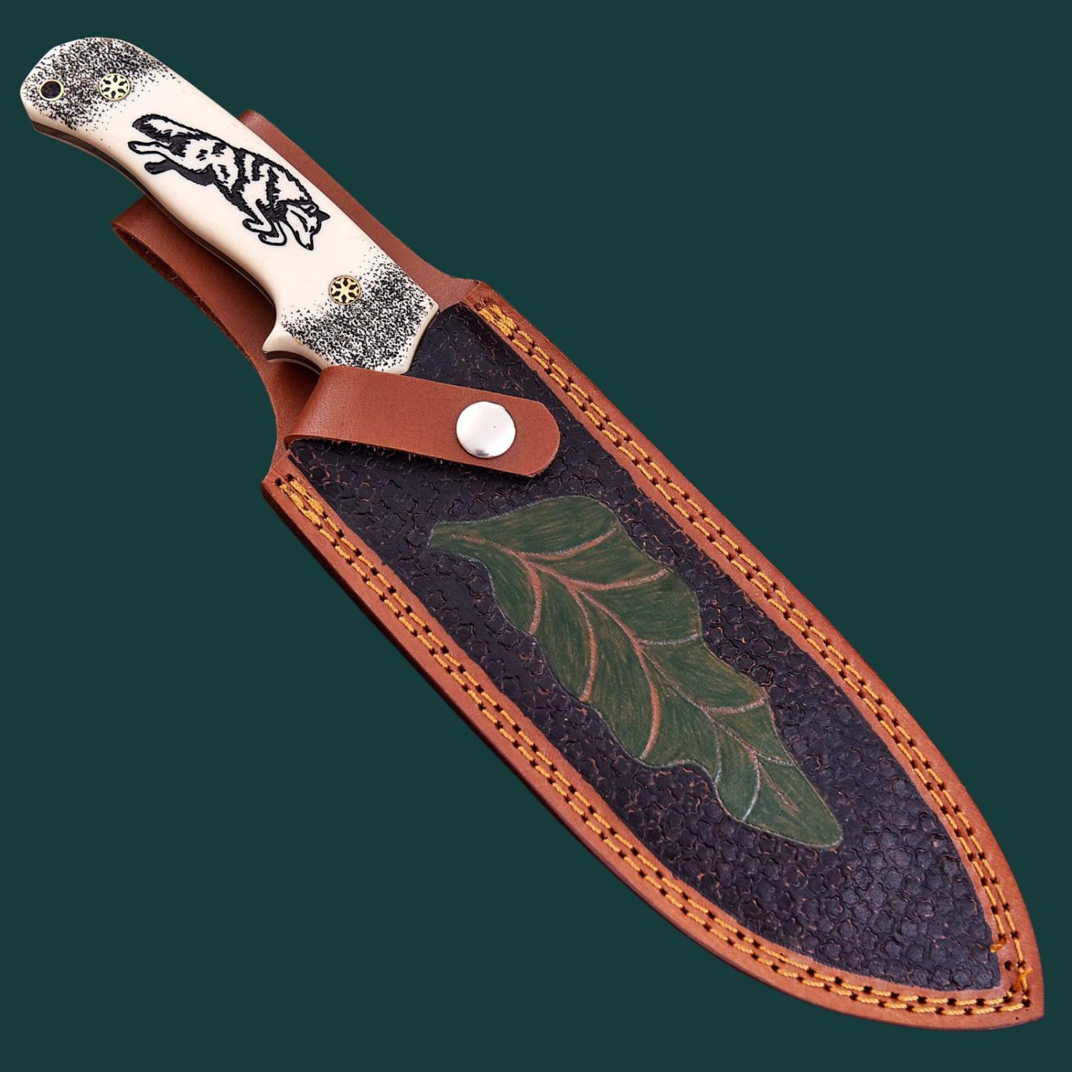 JS Handmade Damascus Steel Hunting Knife, Fixed Blade