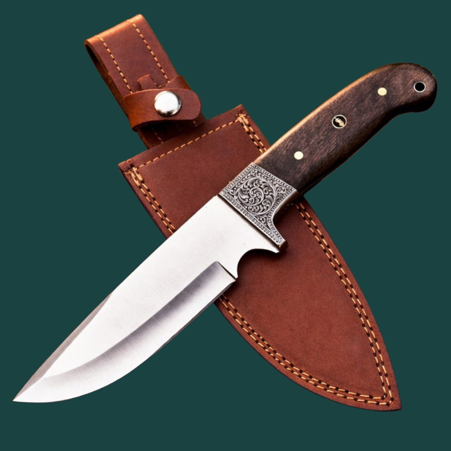JS Handmade Hunting Knife, Fixed Blade, Walnut Handle