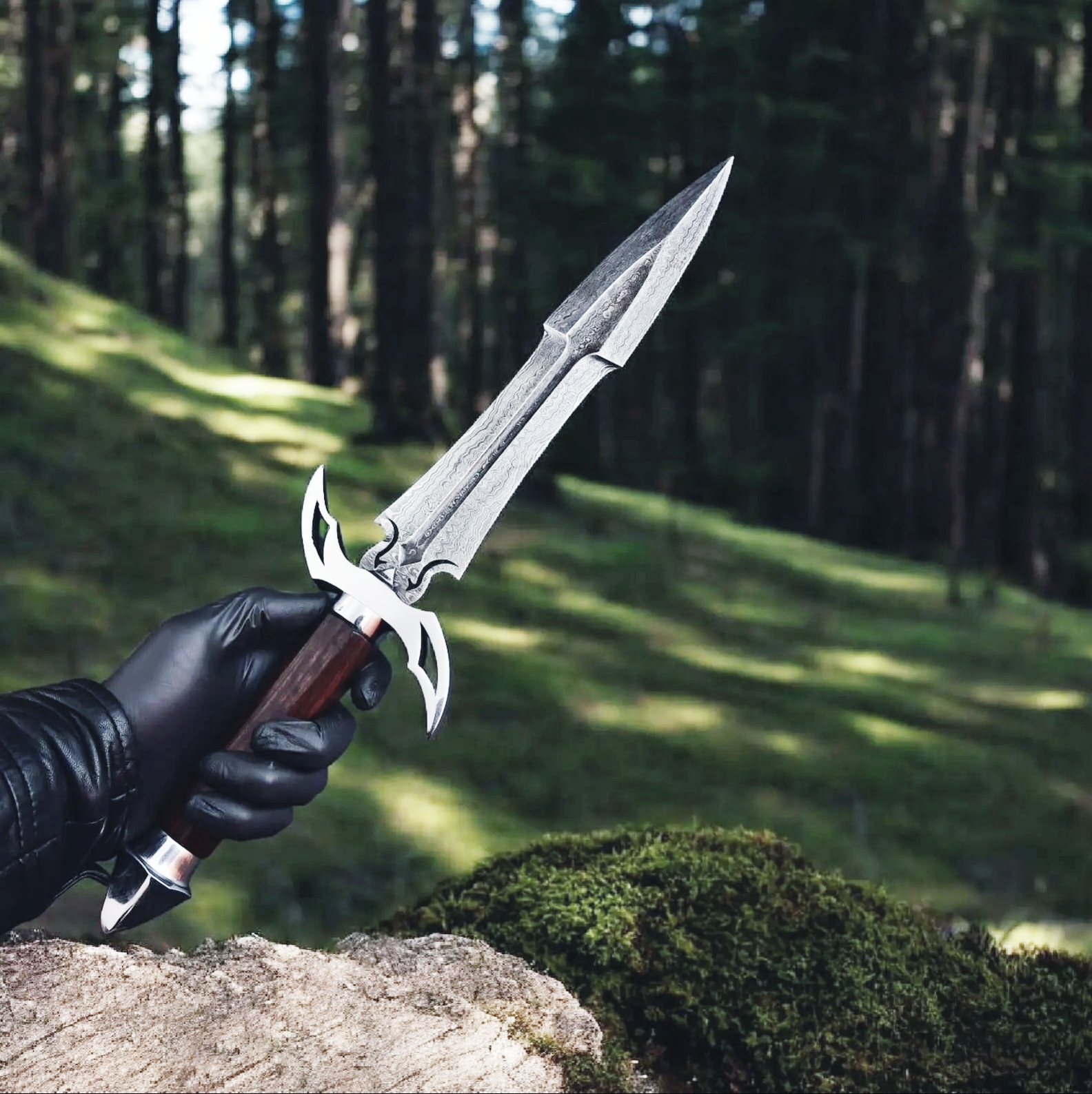Hand Forged Damascus Steel Dagger with Rosewood Handle,18.5” Collector's Knife - Image 3