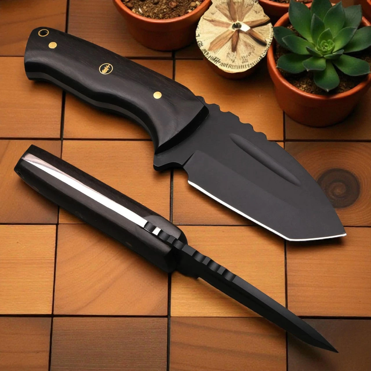 Handmade Hunting Knife, D2 steel, Full Tang Tang Survival Knife with Ebony Wood Handle