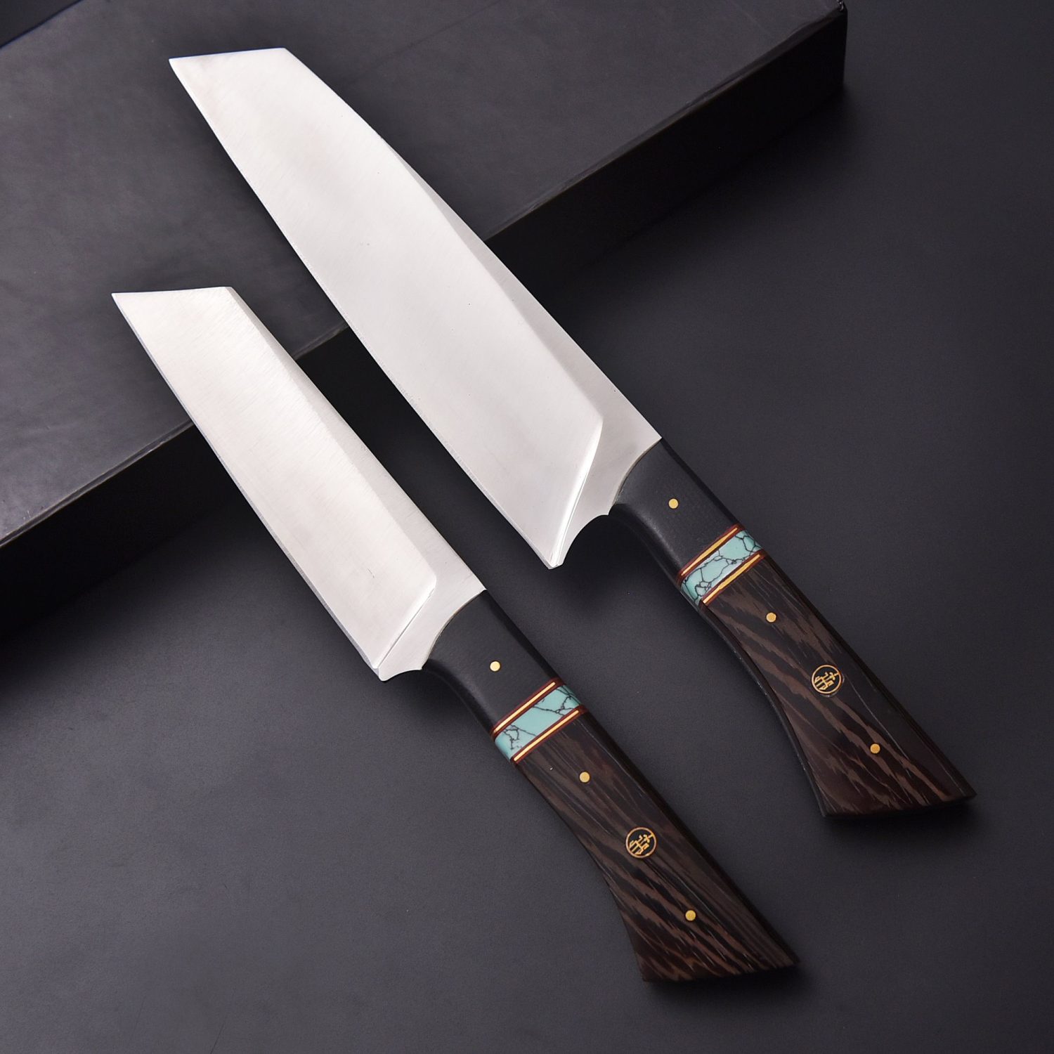 Handmade Chef Knife Set, 2 High Carbon Steel Knives with Wenge Handles