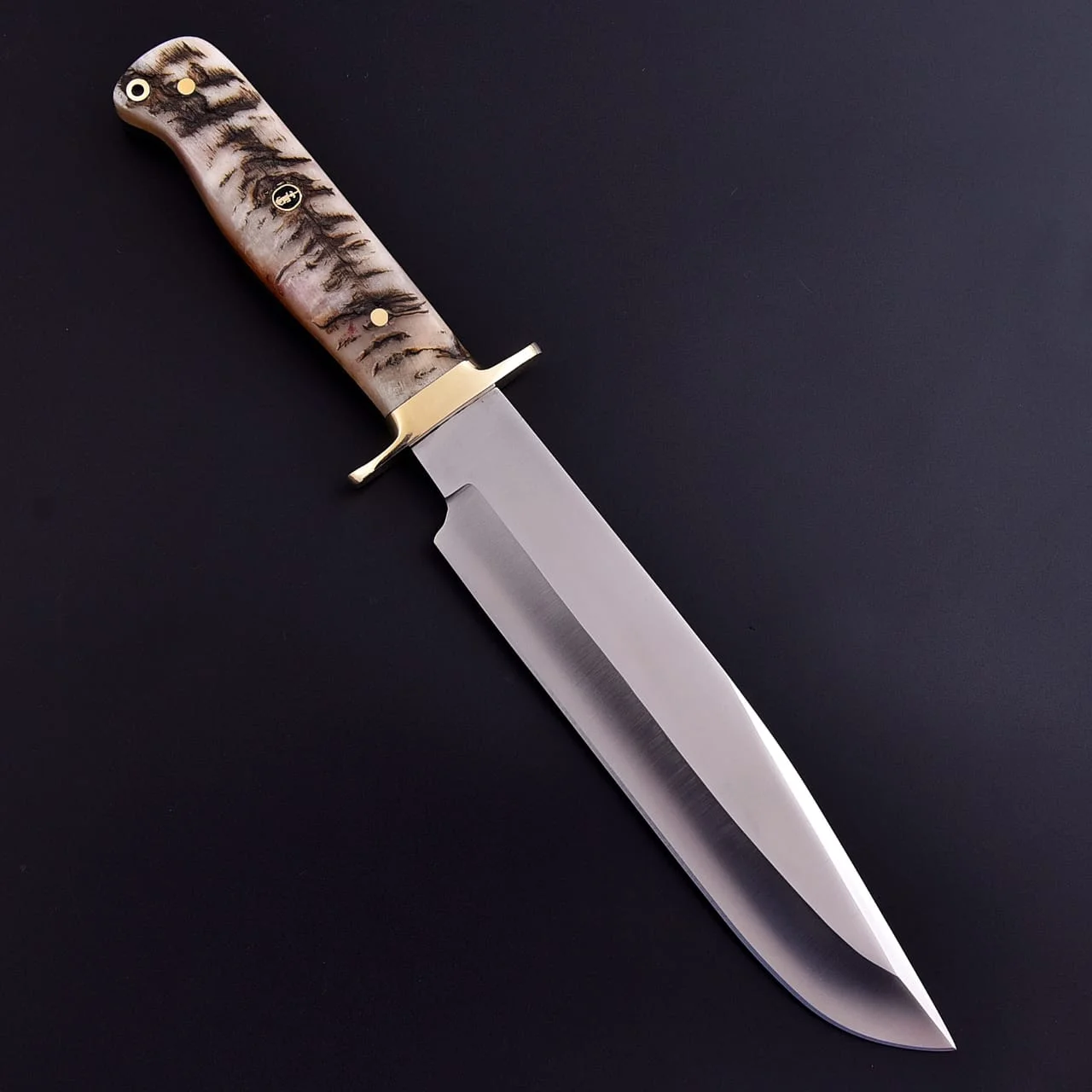 Ram Horn Reaper Bowie Knife, Handmade Hunting Knife, Leather Sheath
