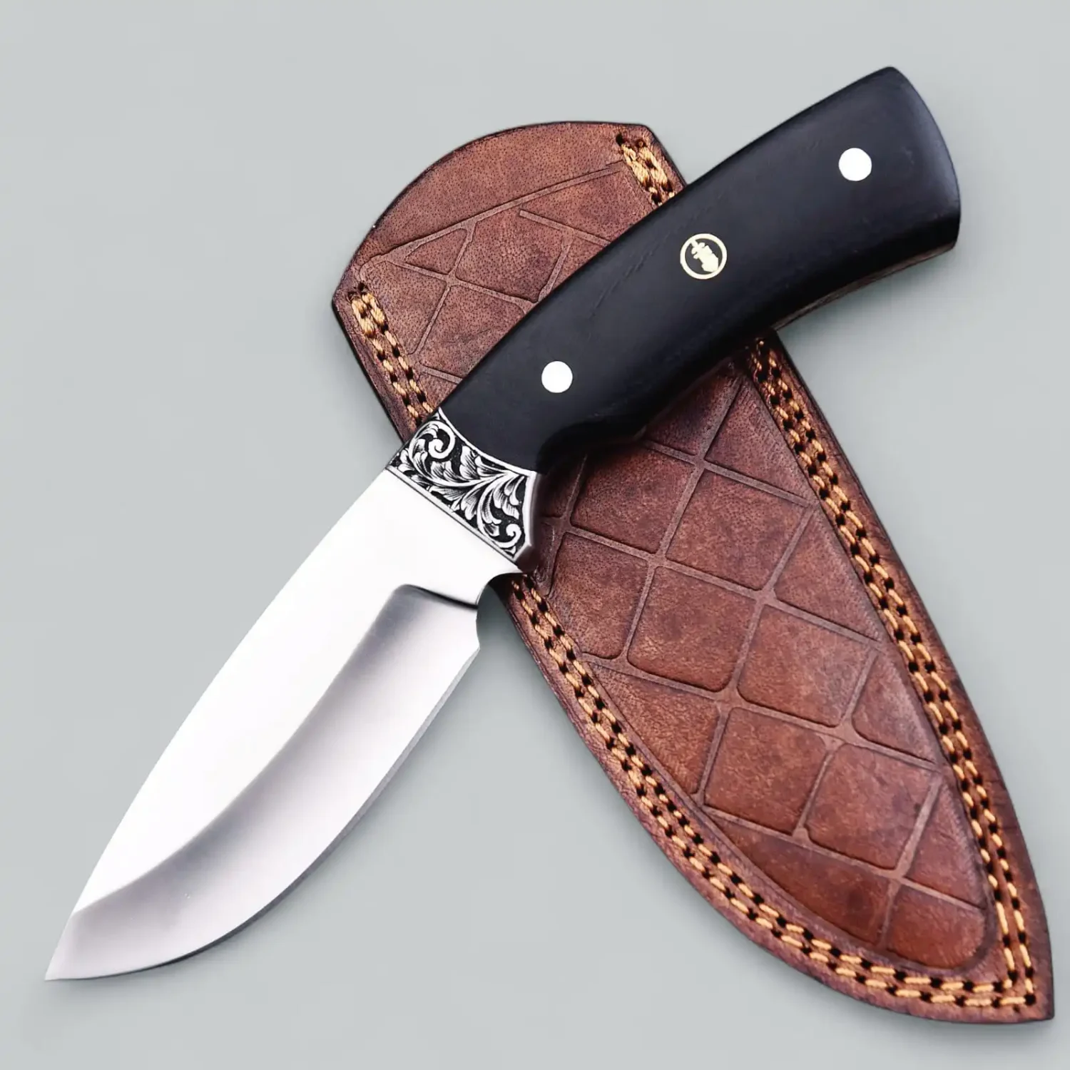 JS Handmade Bushcraft Knife, Fixed Blade, Micarta Handle