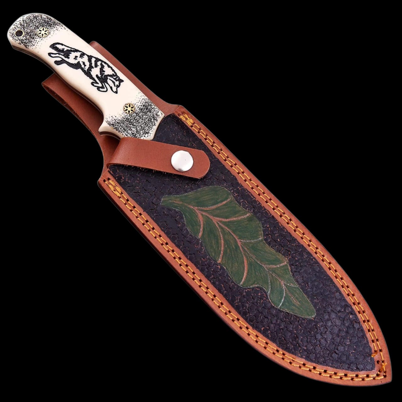 JS Handmade Damascus Steel Hunting Knife, Fixed Blade