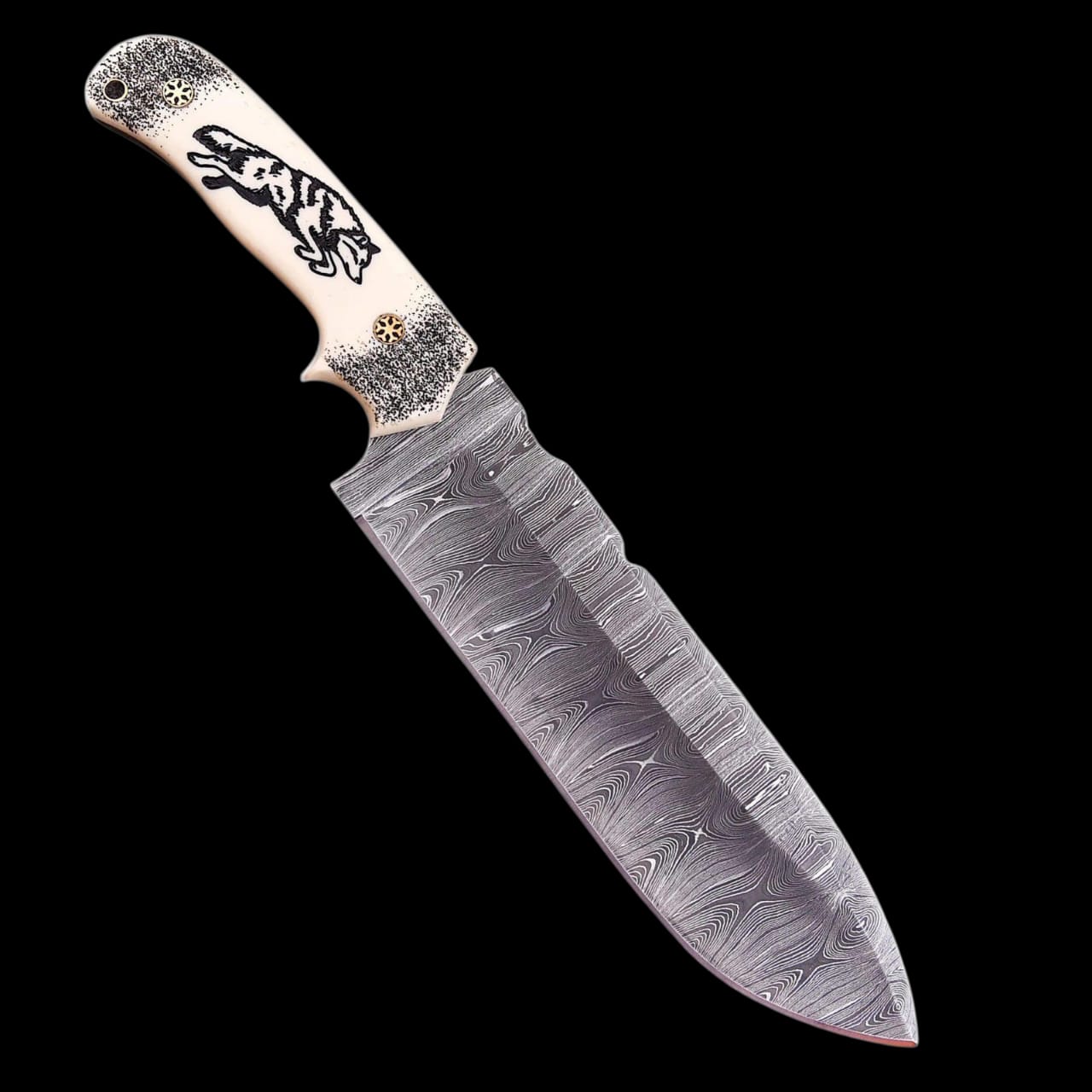 JS Handmade Damascus Steel Hunting Knife, Fixed Blade