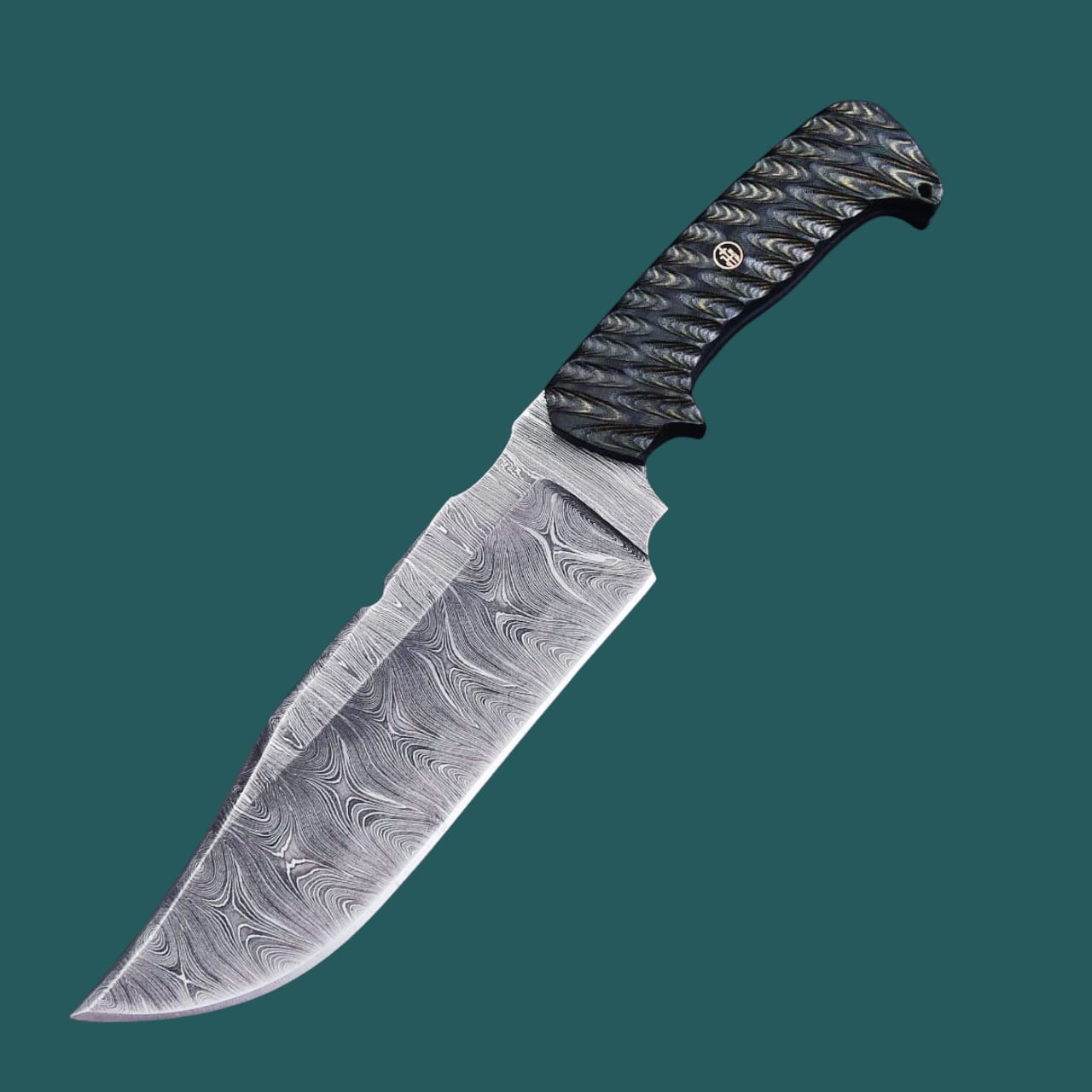 JS Bowie Knife, Full Tang, Damascus Steel Hunting Knife