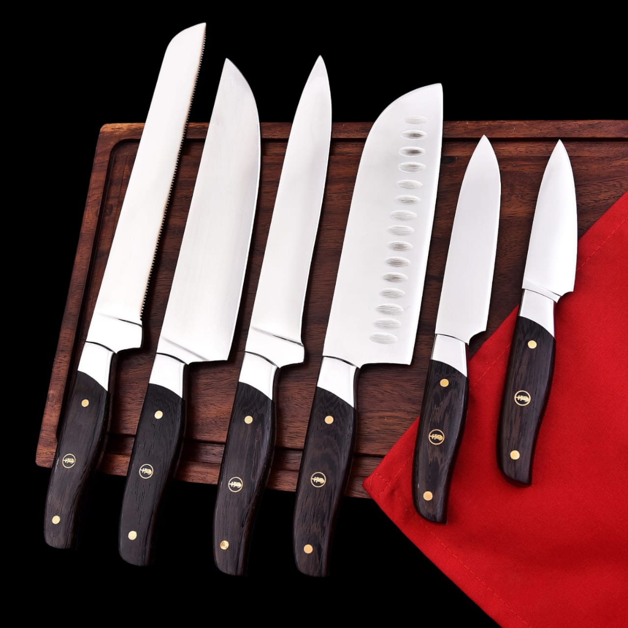 JS Hand Forged Kitchen Knife Set, Wenge Wood Handle