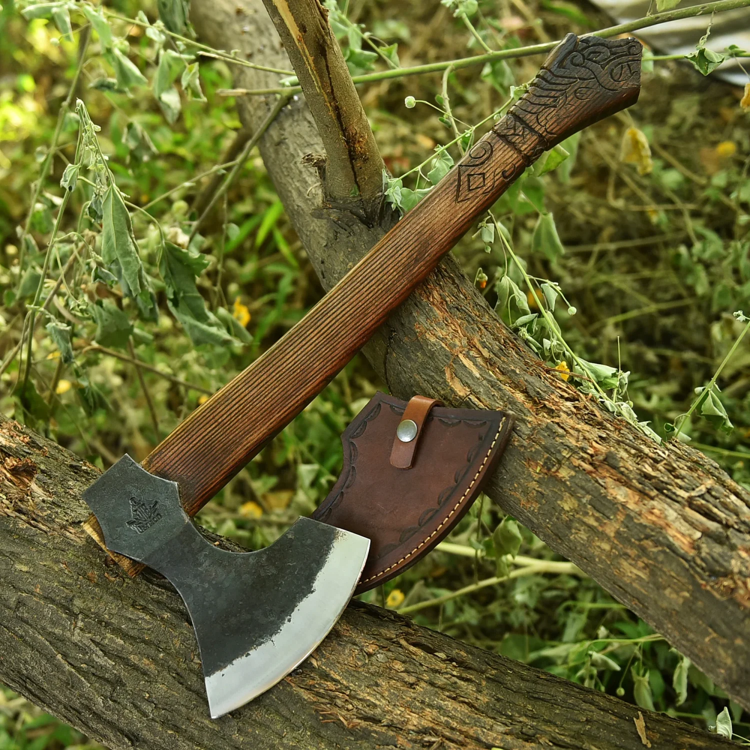bushcraft axe with ash wood handle