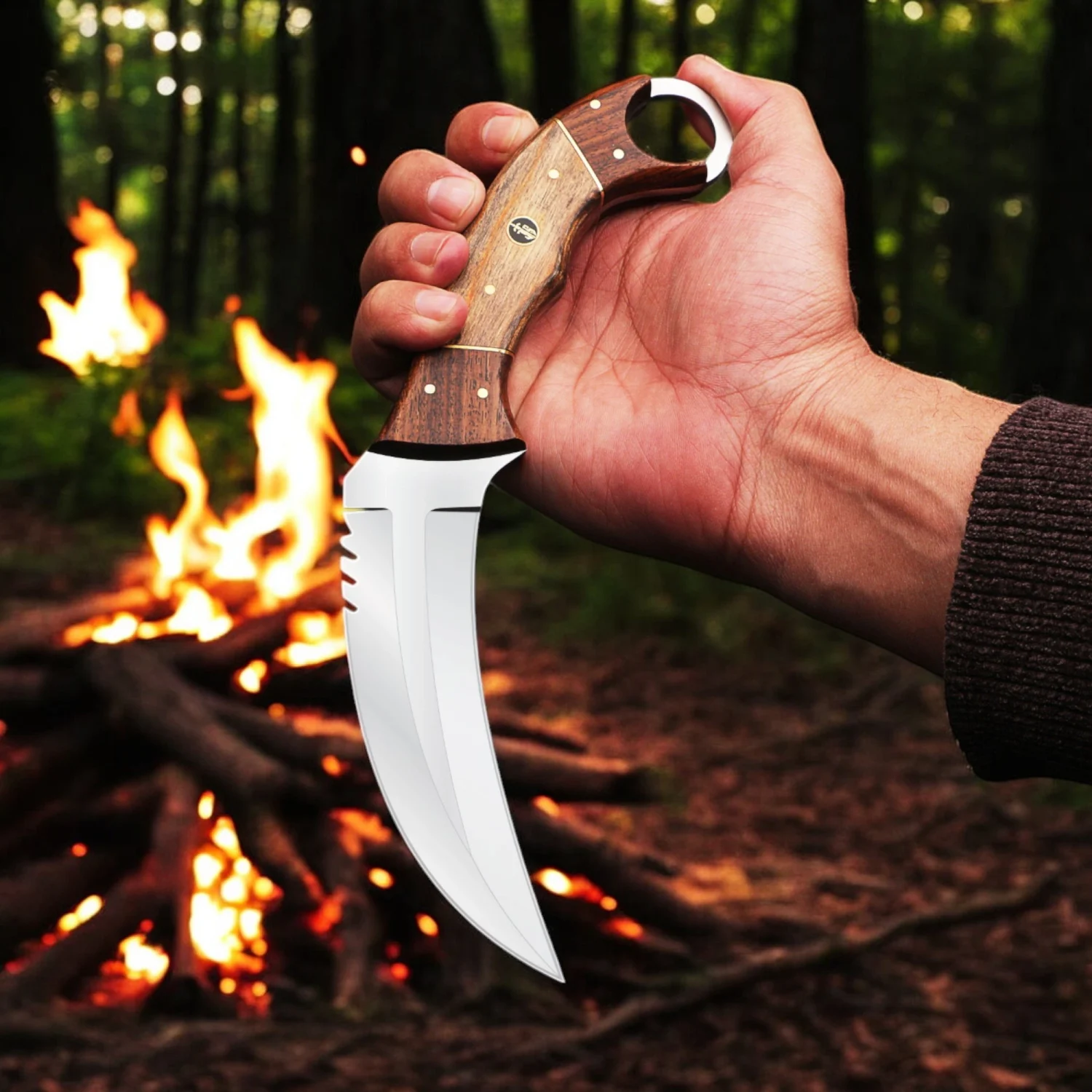 Handcrafted Karambit Knife: 440C Steel Blade, Rosewood Handle with Leather Sheath