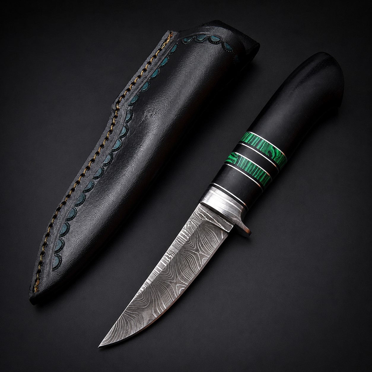 Handmade Damascus Hunting Knife, Fixed Blade with Micarta Handle