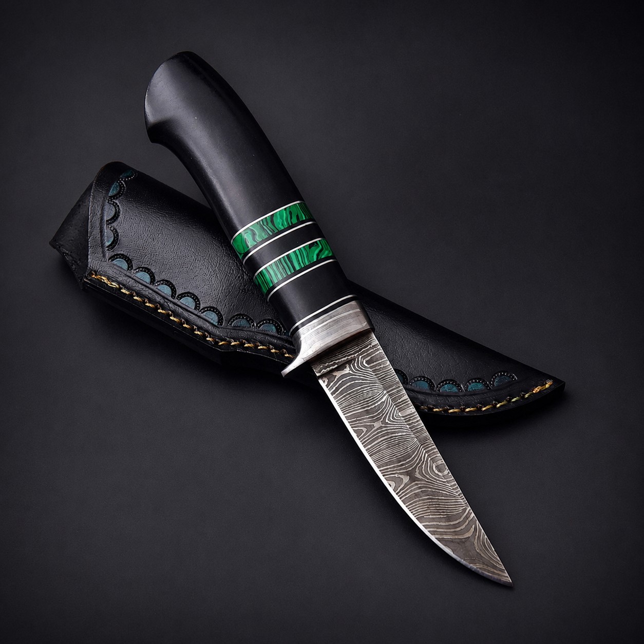Handmade Damascus Hunting Knife, Fixed Blade with Micarta Handle