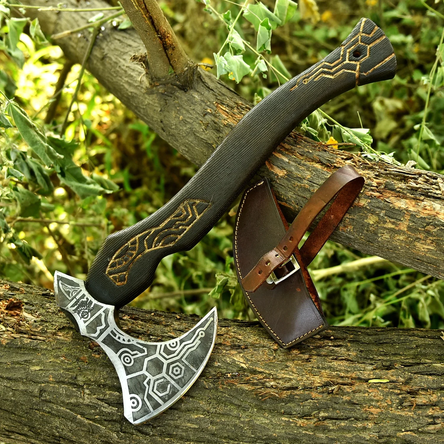 Handmade Viking Axe, Forged High Carbon steel Hatchet, Ash Wood Handle with Leather Sheath
