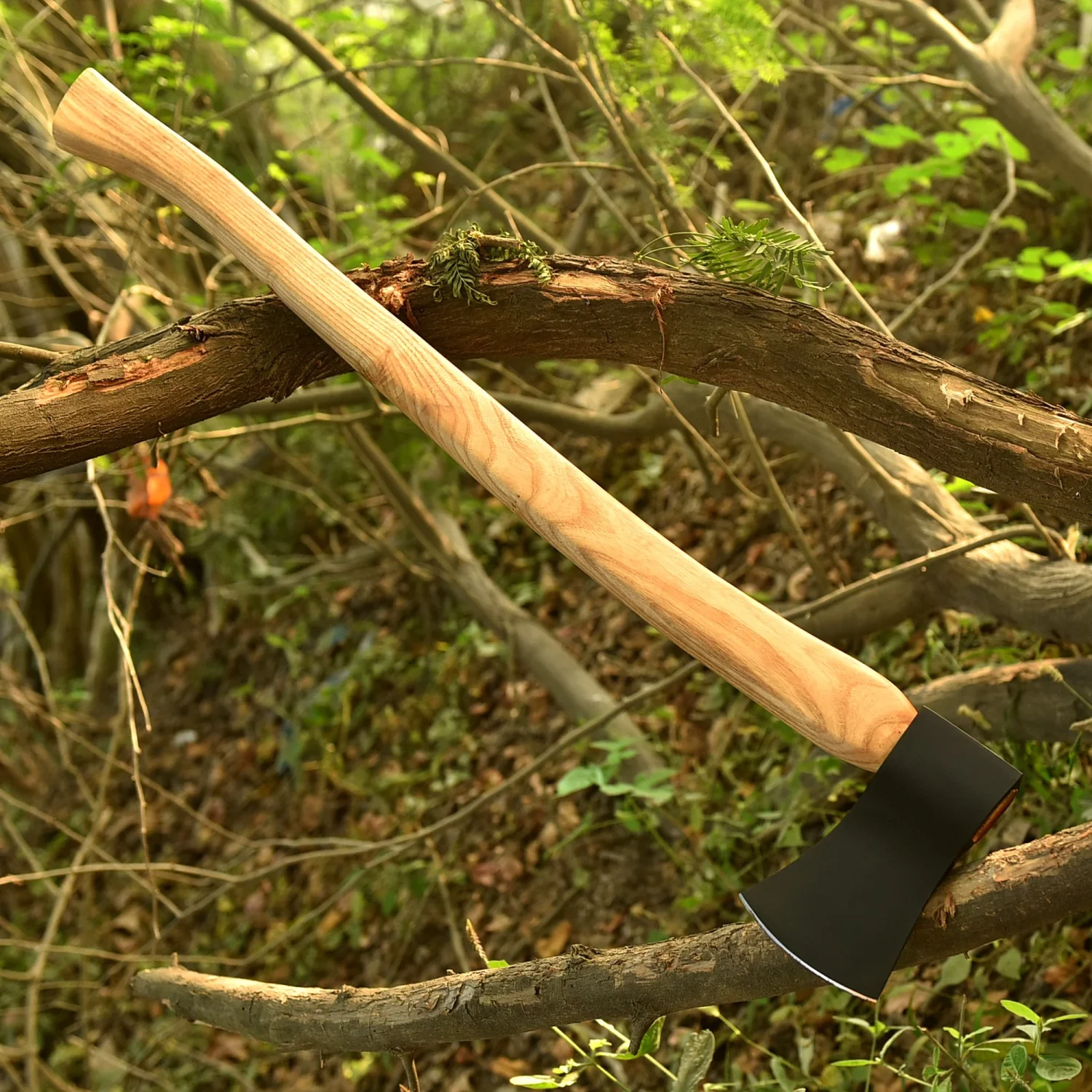 Forged Felling Axe , Handmade 34.5″ Camping & chopping Axe with Ash Wood Handle + Leather Sheath