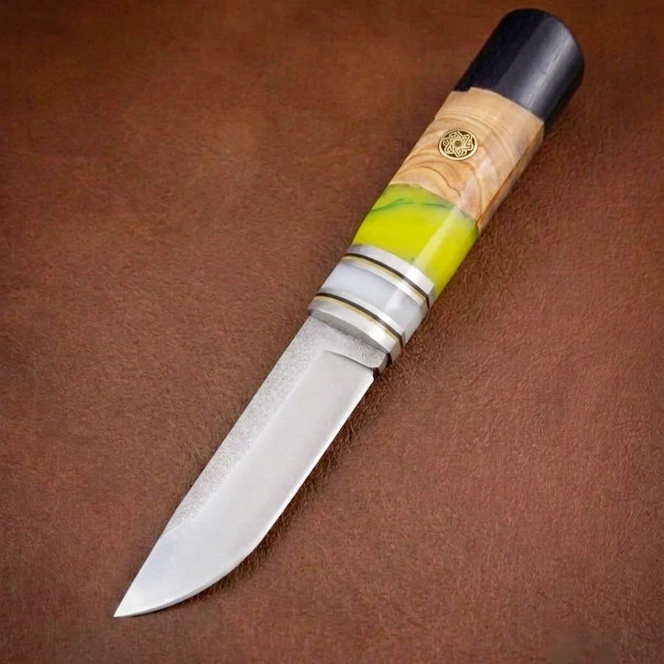 Handmade Bushcraft Knife, Custom Fixed Blade Hunting Knife with Leather Sheath