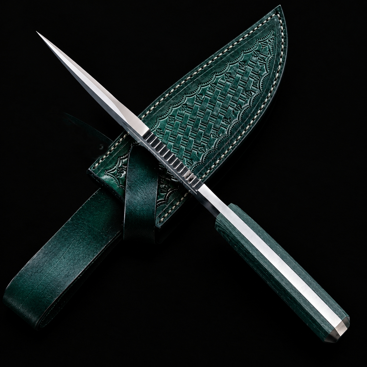 Custom Tactical Bowie Knife, Handmade Hunting Knife, Fixed Blade with Leather Sheath