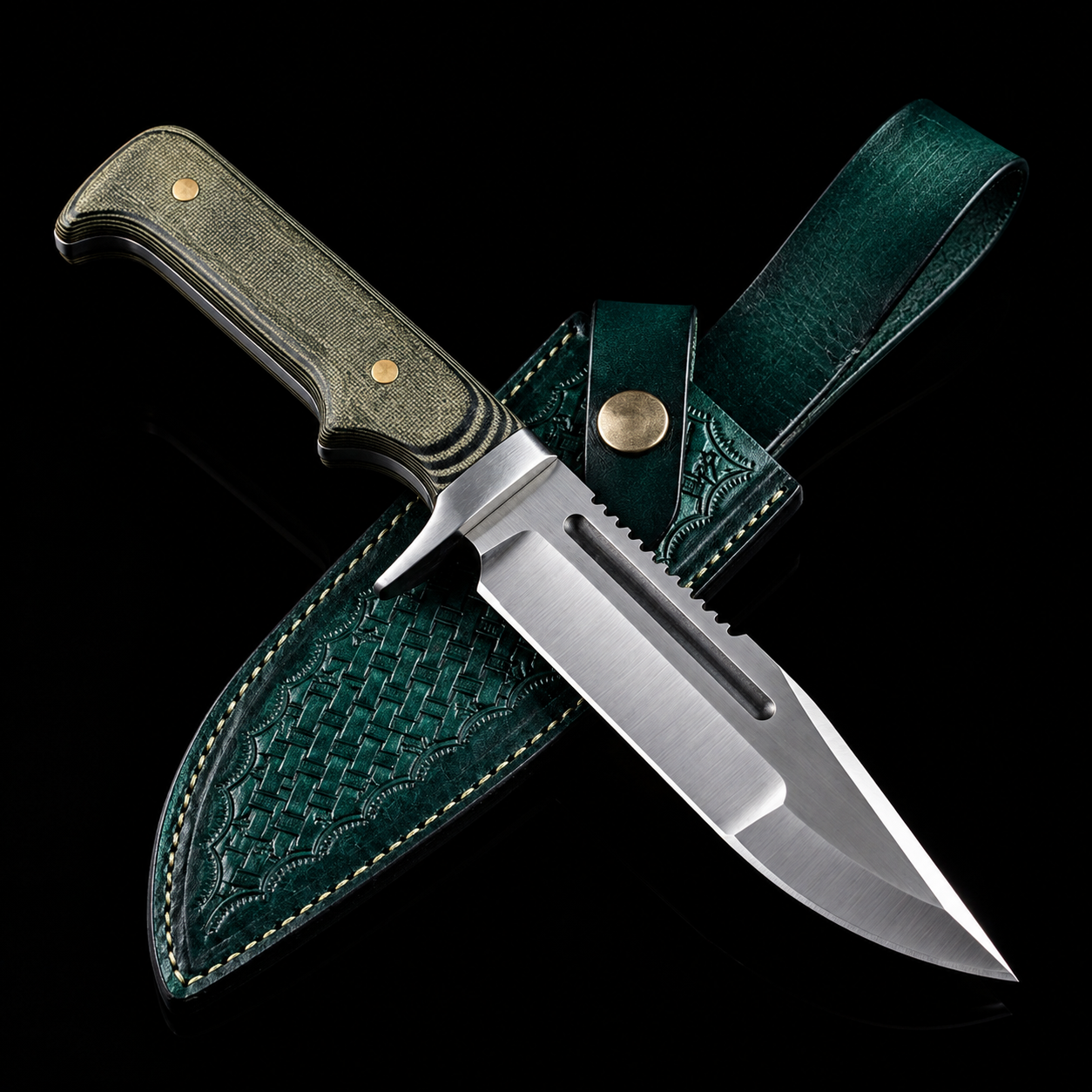Custom Tactical Bowie Knife,Handmade Hunting Knife, Fixed Blade with Leather Sheath