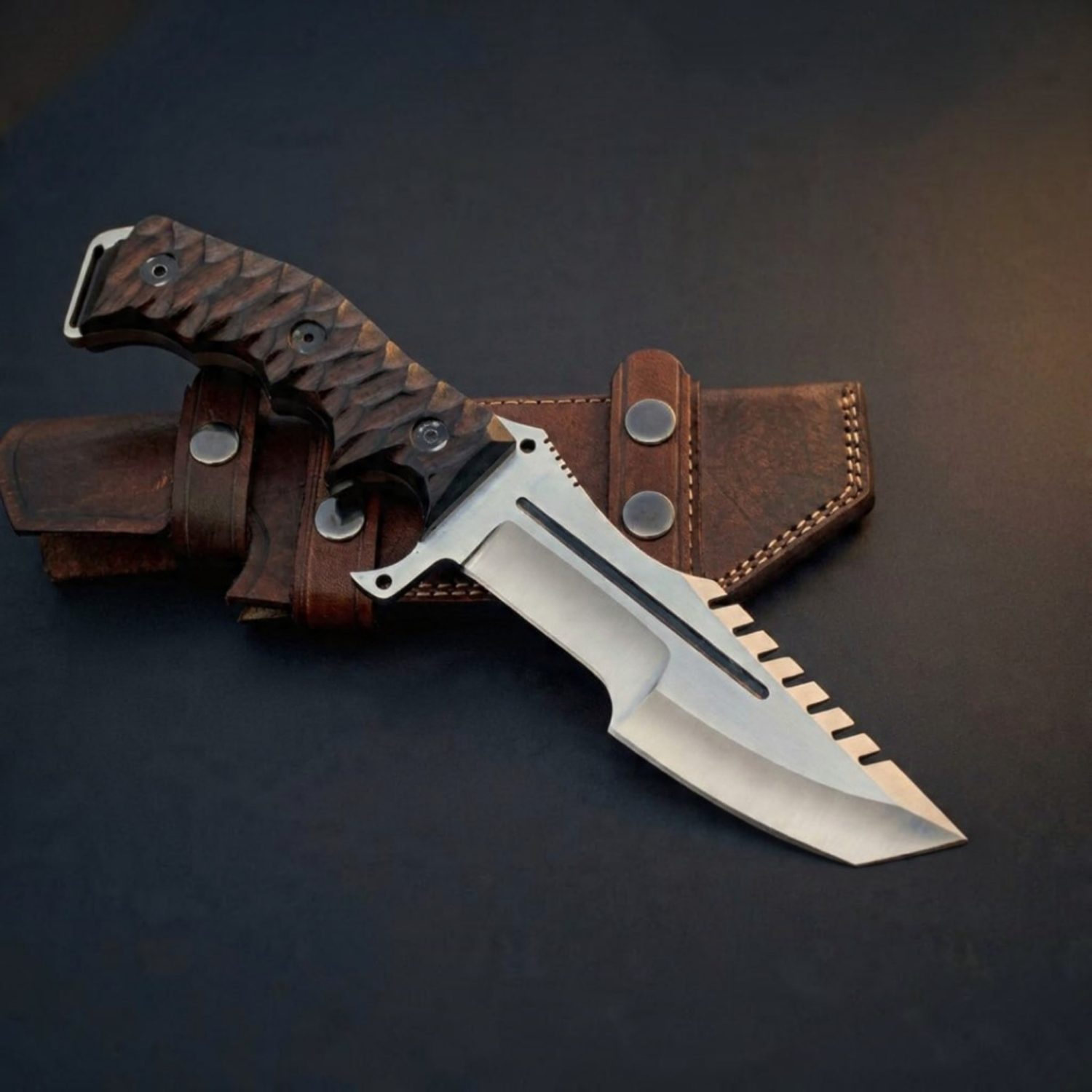 Custom Tracker Knife, Handmade Survival Knife with Rosewood Handle